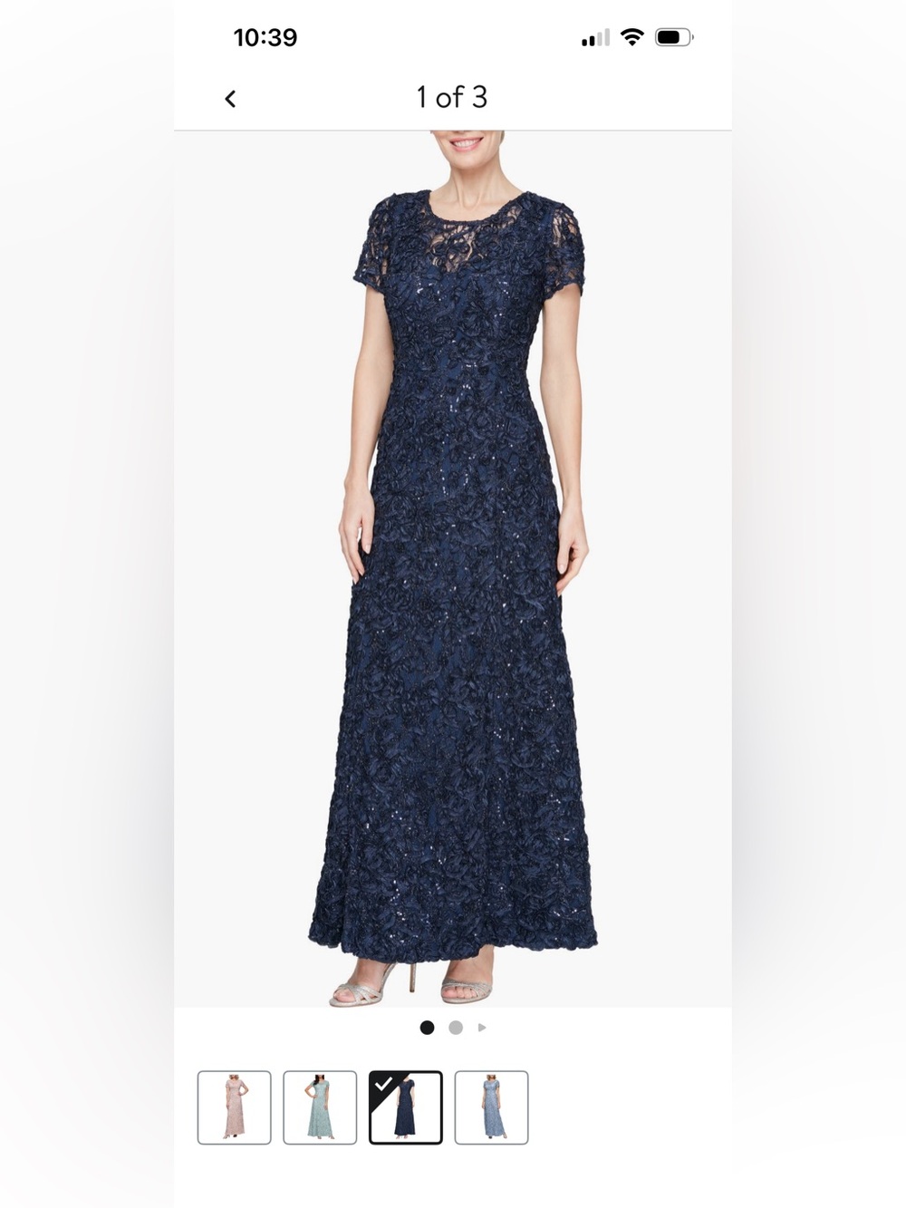 Alex Evenings Navy Embellished Lace Maxi Gown